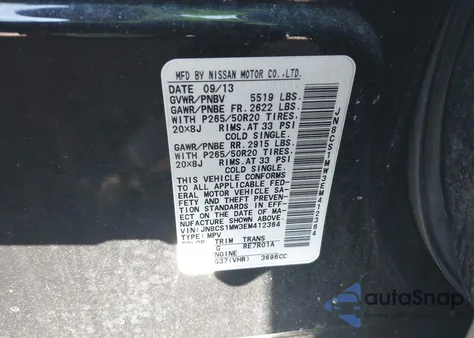 2014 Infiniti Qx70 z USA, uszkodzony, nr VIN JN8CS1MW3EM412364